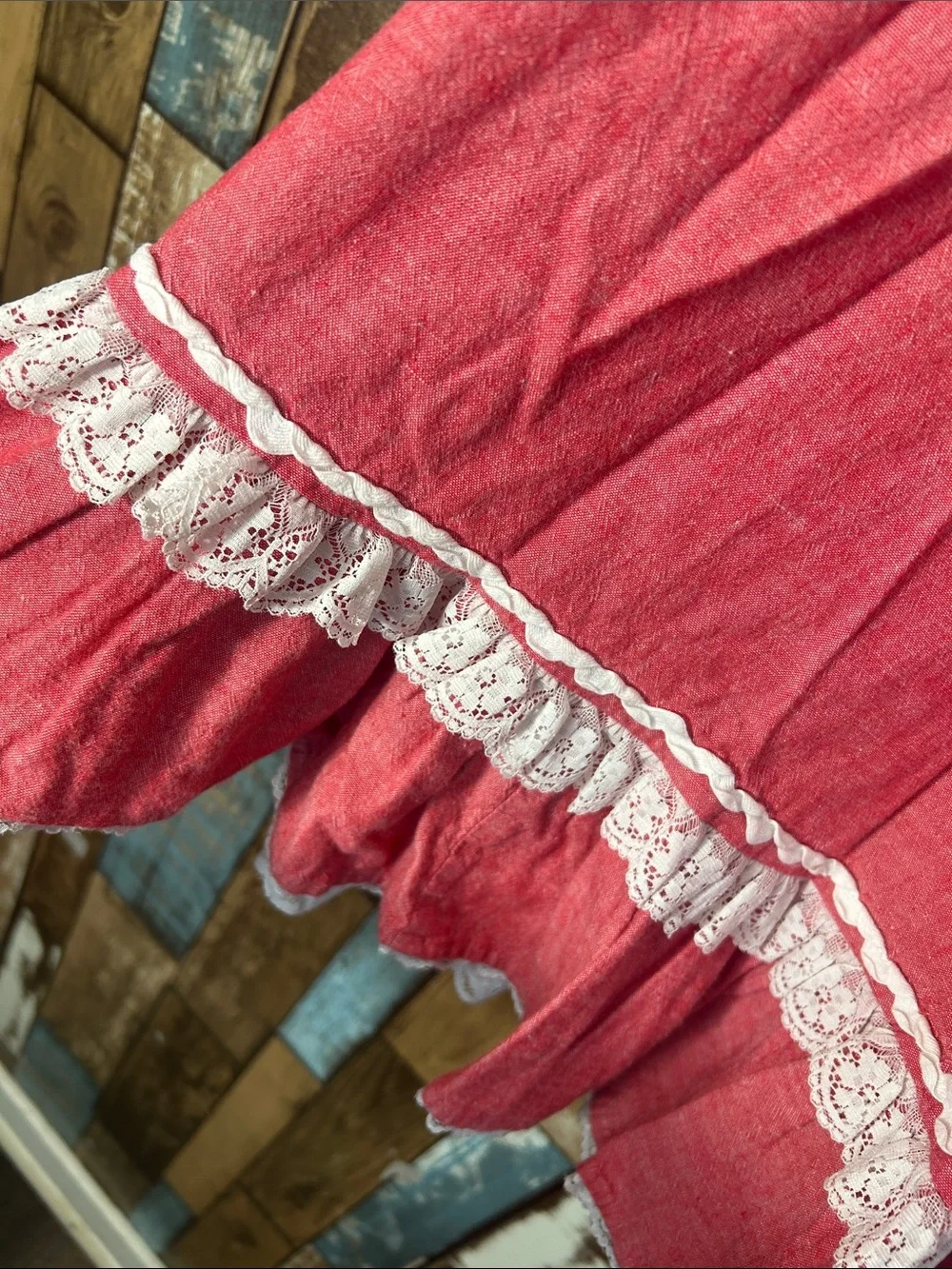 Brand Red Ruffled A-Line Midi Skirt with Lace Trim western - Picture 11 of 16